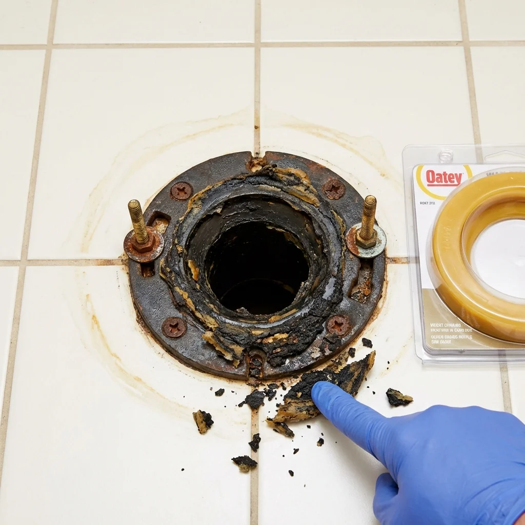Failed wax ring showing water seepage at the base of a toilet in a Kayenta, AZ home