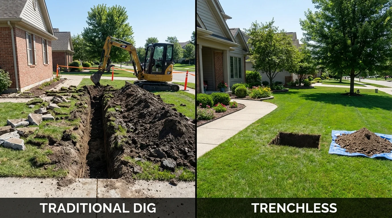 Trenchless sewer repair with minimal yard damage versus traditional excavation in Kayenta, AZ